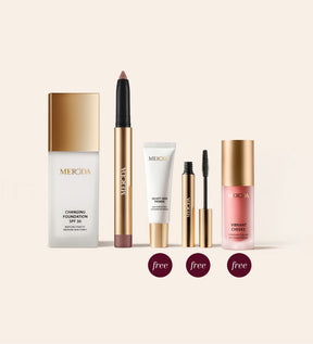 Essential Duo (+3 FREE GIFTS) featuring Changing Foundation, Eye Perfecting Shimmer Stick, Velvet Skin Primer, Gilded Lashes Mascara and Vibrant Cheeks Blush