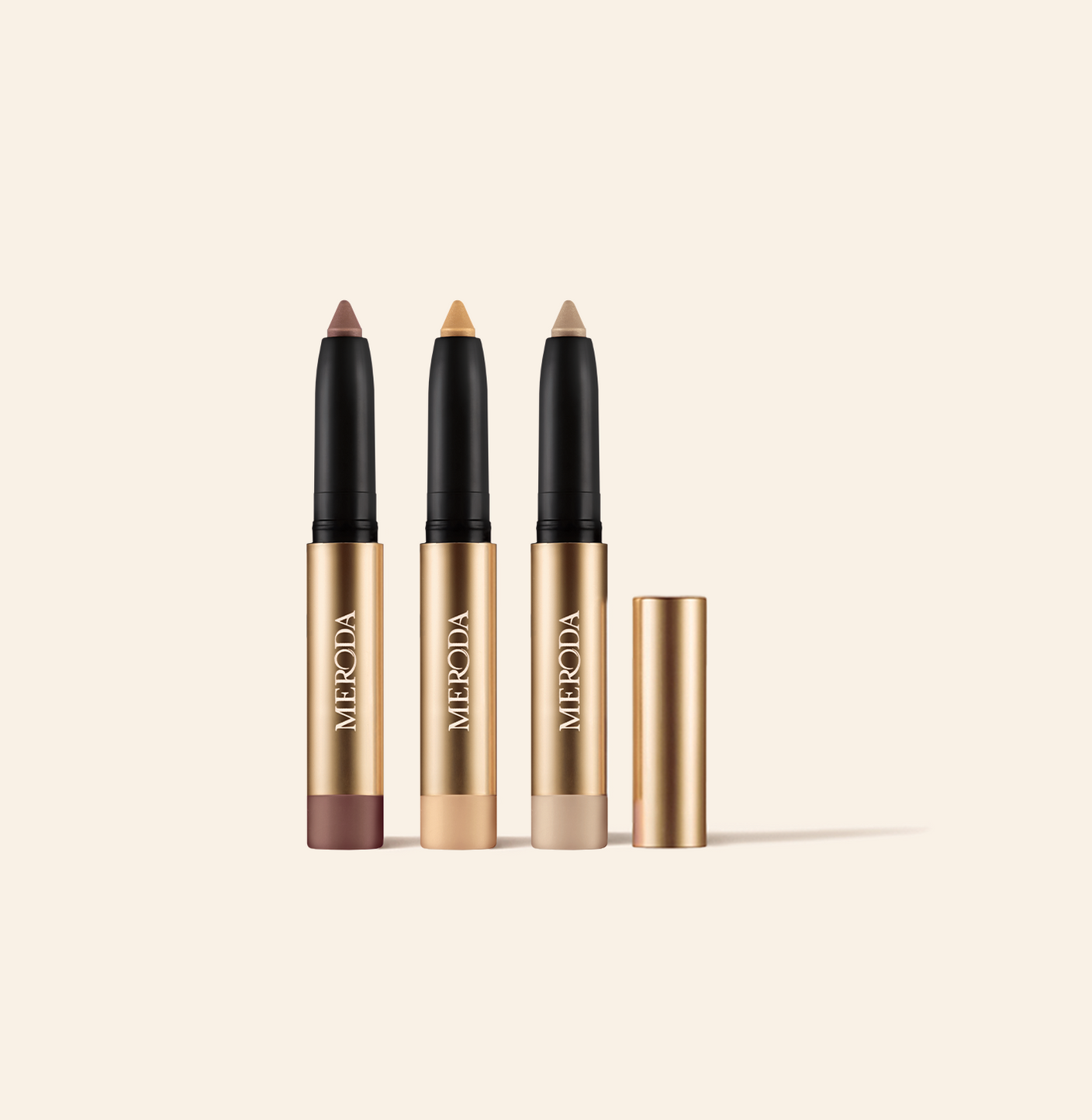 Meroda Cosmetics Mini Eye Shimmer Set featuring three Mini Eye Perfecting Shimmer Sticks