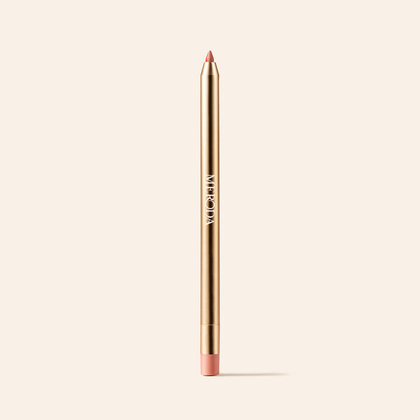 Signature Lip Pencil in Perfect Nude featuring a gold metallic body and pointed tip on a cream background.