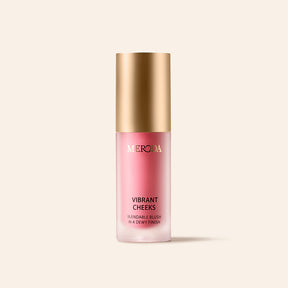 Vibrant Cheeks Liquid Blush in Pink Peony, a radiant pink shade in a frosted bottle with a gold cap.
