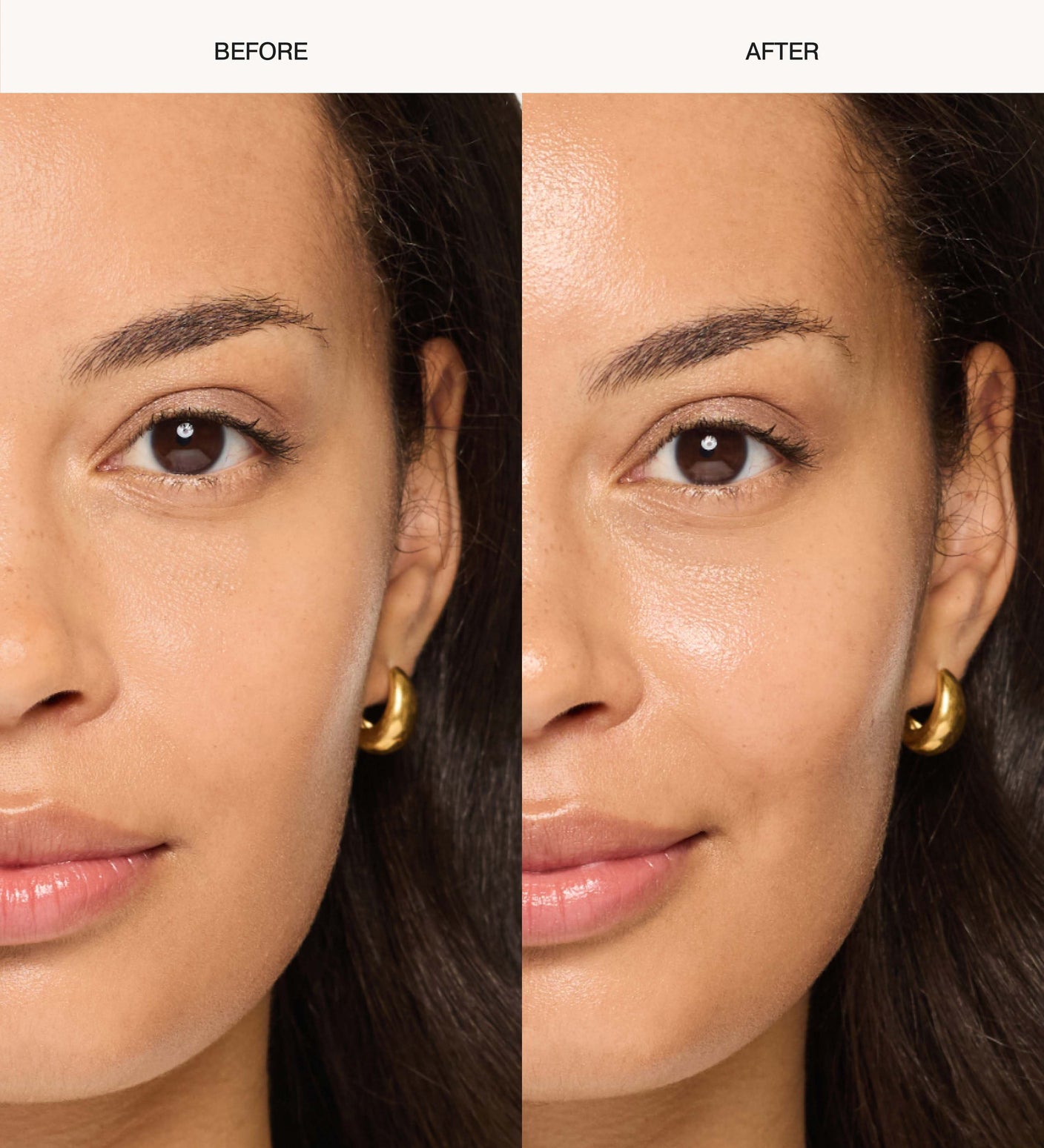 Daily Face SPF 40 before and after comparison showing a deeply hydrated and glowing complexion.