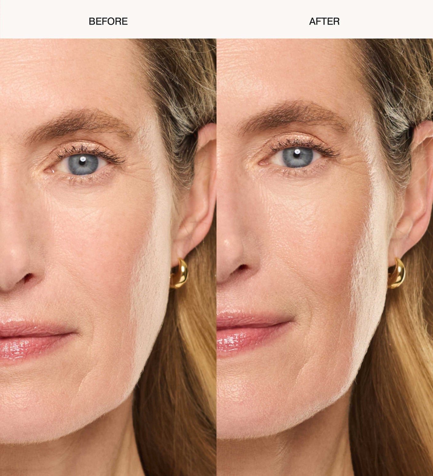 Daily Face SPF 40 before and after comparison showing a hydrated, radiant and glowing complexion.