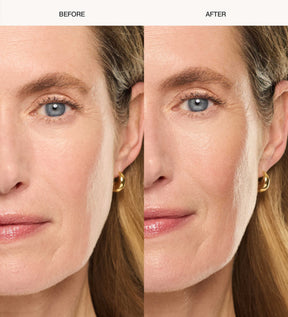 Daily Face SPF 40 before and after comparison showing a hydrated, radiant and glowing complexion.