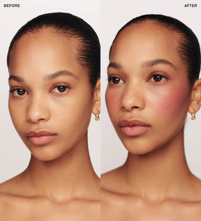 Vibrant Cheeks Liquid Blush in Grape Galore before and after comparison for a radiant, healthy flush