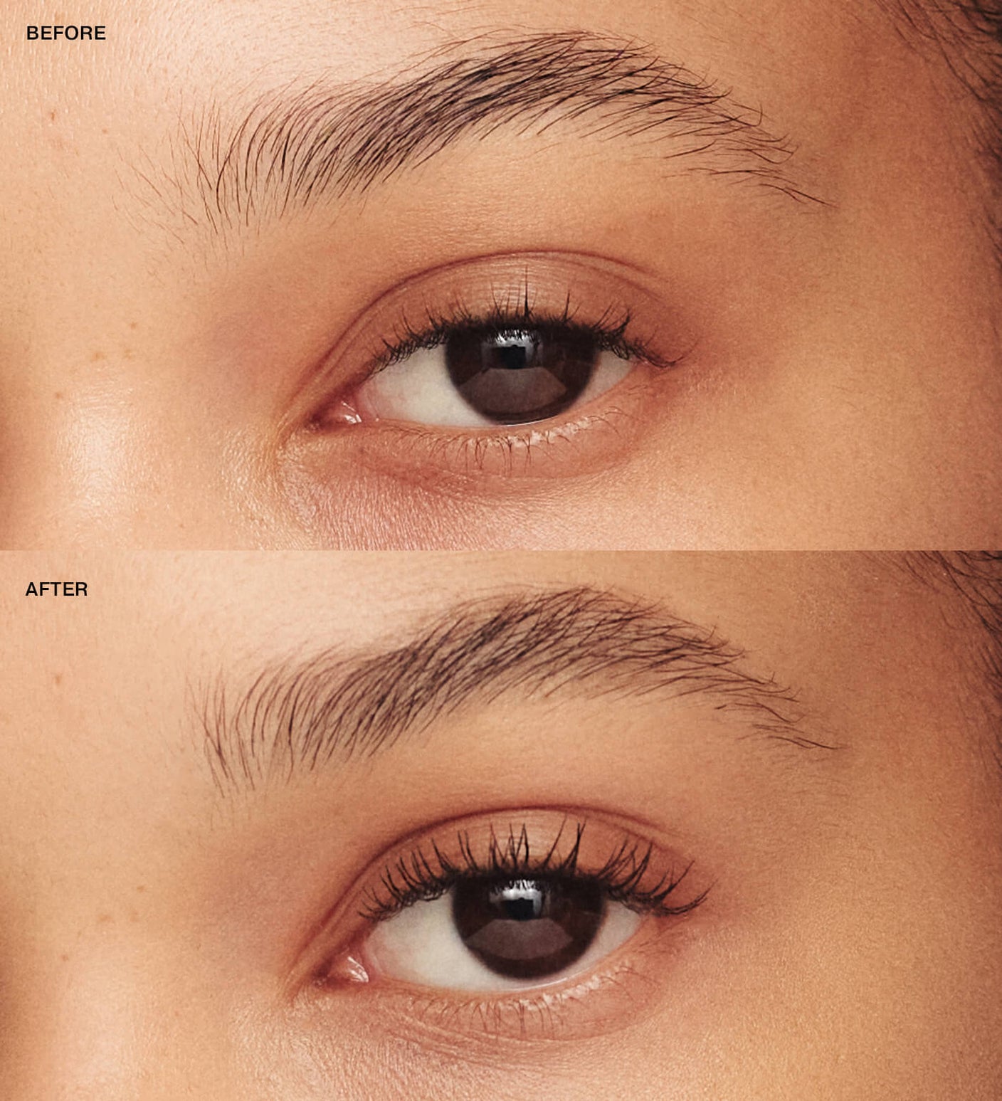 Gilded Lashes Mascara before and after comparison showing enhanced lash length and volume