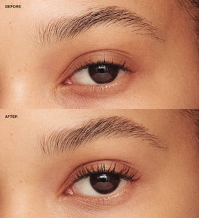 Gilded Lashes Mascara before and after comparison showing enhanced lash length and volume