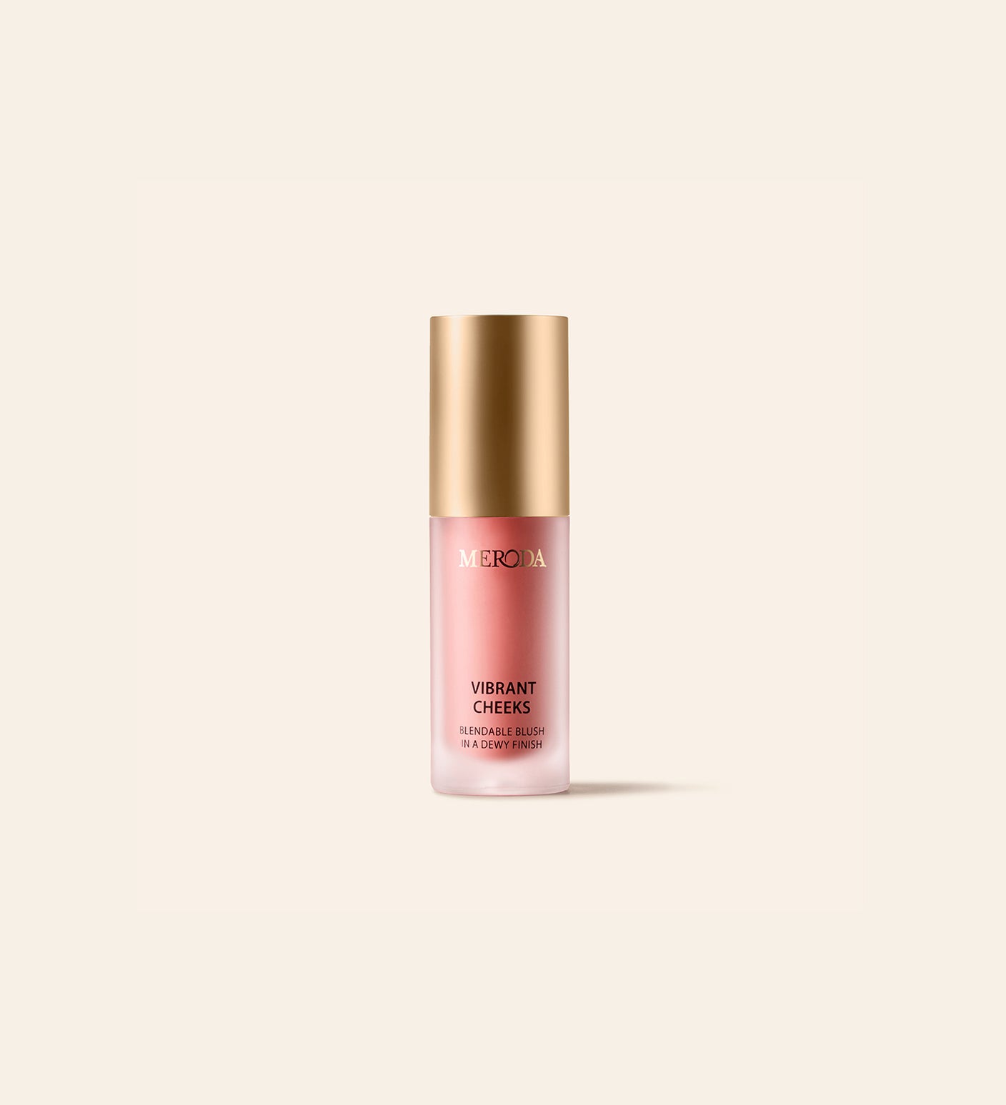 Mini Vibrant Cheeks Liquid Blush in Dusty Rose with a gold cap, offering a blendable, dewy finish.