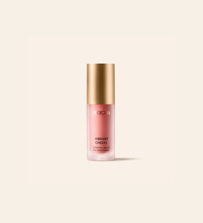 Mini Vibrant Cheeks Liquid Blush in Dusty Rose with a gold cap, offering a blendable, dewy finish.