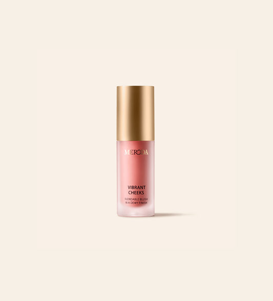 Mini Vibrant Cheeks Liquid Blush in Dusty Rose with a gold cap, offering a blendable, dewy finish.