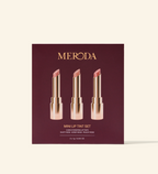 Mini Lip Tint Trio featuring three hydrating lip tint shades in a sleek burgundy gift box packaging.