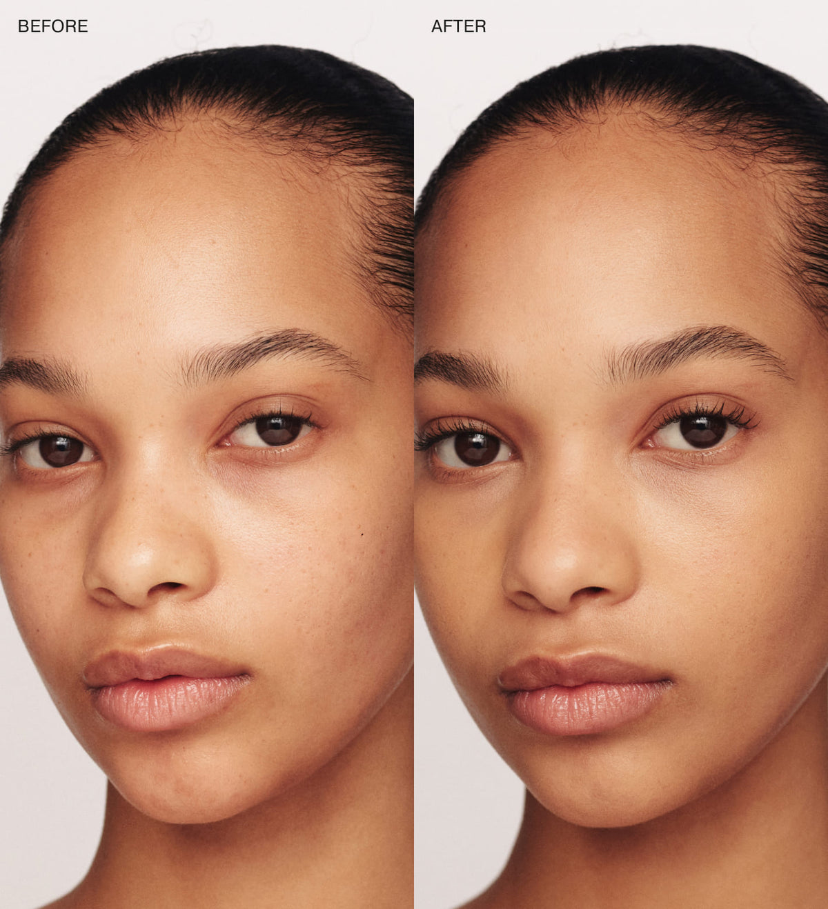 Velvet Skin Primer before and after application showing skin texture smoothing and pore blurring results.